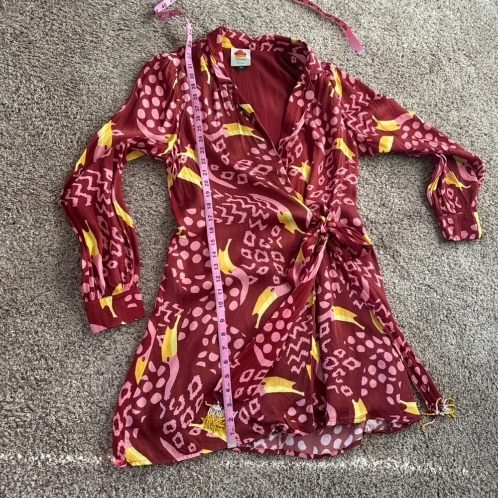 Farm Rio Toucanissimo Long Sleeve Print Beaded Tie Dress size Medium - Picture 11 of 12